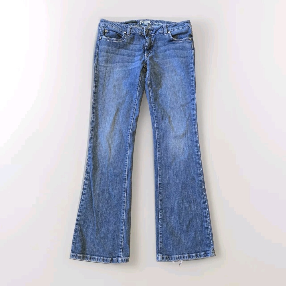 Rock47 Womens 7x32 Blue Jeans Ultra Low Rise Western Boot Cut Bling